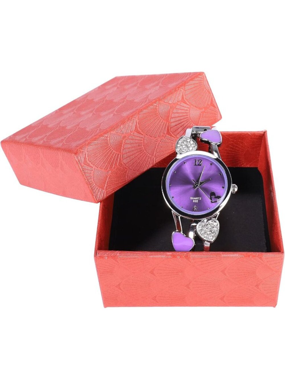 Women's Purple Quartz with Rhinestone Round Dial Stainless Steel Band Cuff Watch - Picture 5 of 5